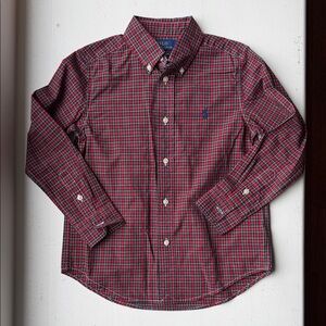 Boys Size 6 Polo by Ralph Lauren Red and Green Plaid Button-Down Shirt